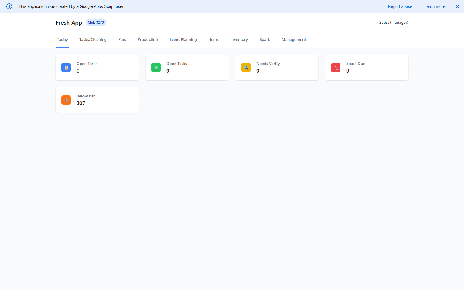 Fresh app production tab
