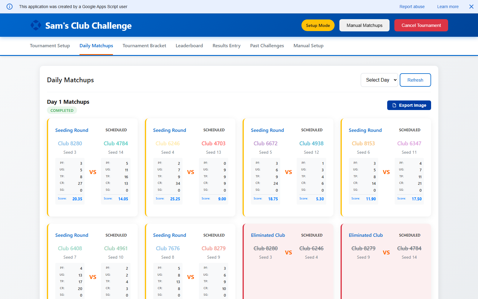 Market Credit and Plus challenge daily matchups screen