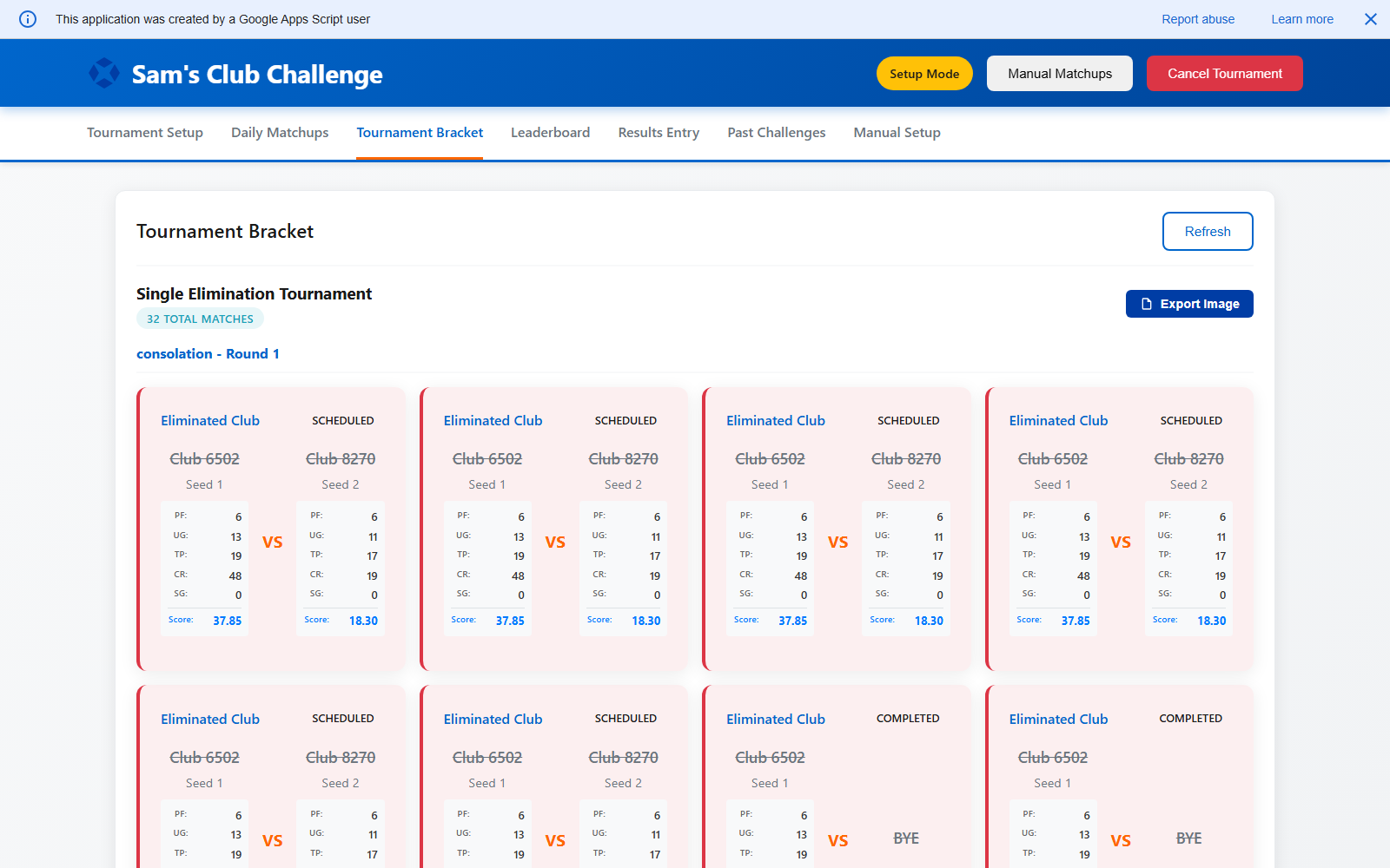 Market Credit and Plus challenge tournament bracket screen